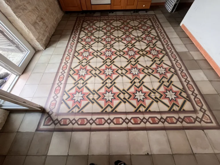 Microlevigatura con effetto satinato, consolidamento e trattamento a base di silicati di litio – pavimento in cementine