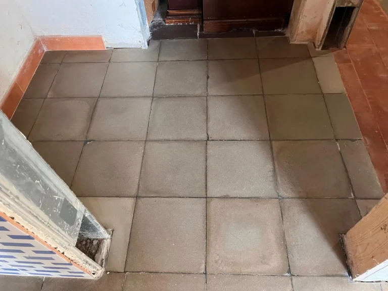 Microlevigatura con effetto satinato, consolidamento e trattamento a base di silicati di litio – pavimento in cementine