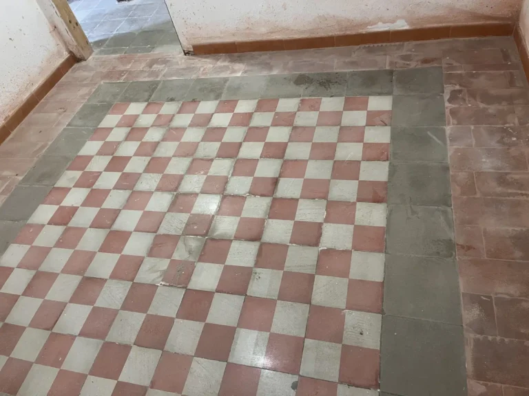 Microlevigatura con effetto satinato, consolidamento e trattamento a base di silicati di litio – pavimento in cementine