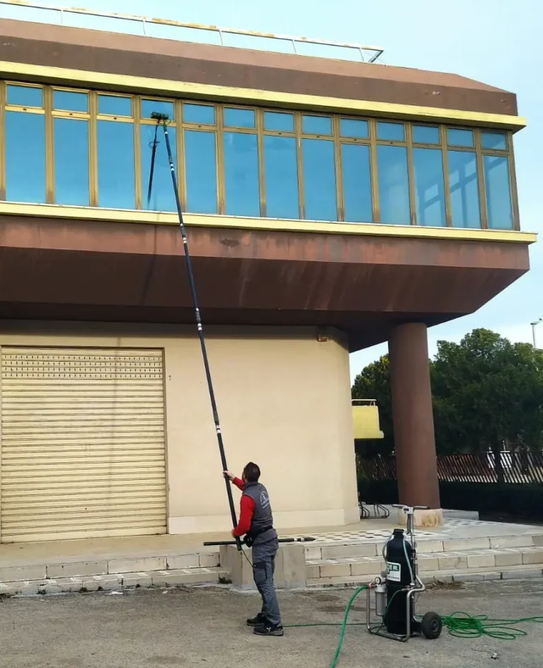 Pulizia di vetrate e facciate continue in altezza